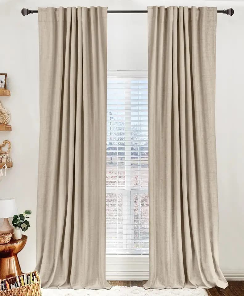 Linen Textured Total Blackout Curtains for Bedroom 96 Inches Long, Oatmeal