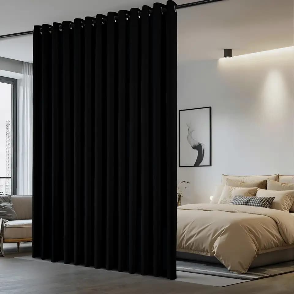 NICETOWN Room Separating Divider, Room Divider Curtains Screen Partition, Function Thermal Blackout Patio Door Curtain Panel, Sliding Door Insulated Curtain, Black, 8.3ft Wide x 8ft Long