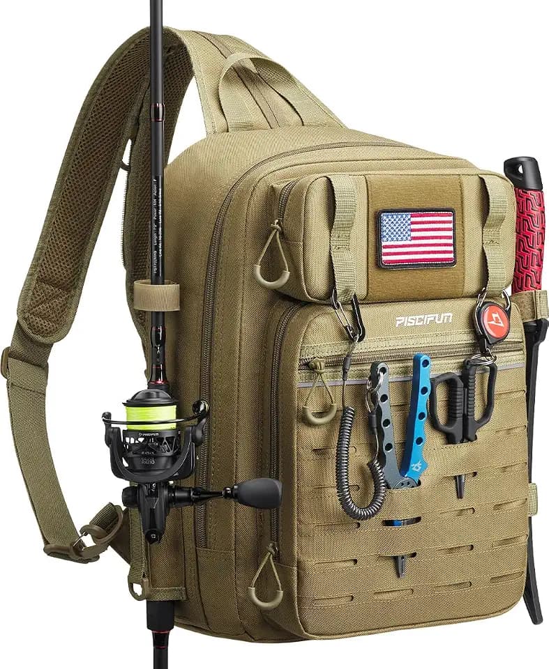 Piscifun Fishing Backpack Tackle Bag, MOLLE & 2 Rod Holders, Multi Storage