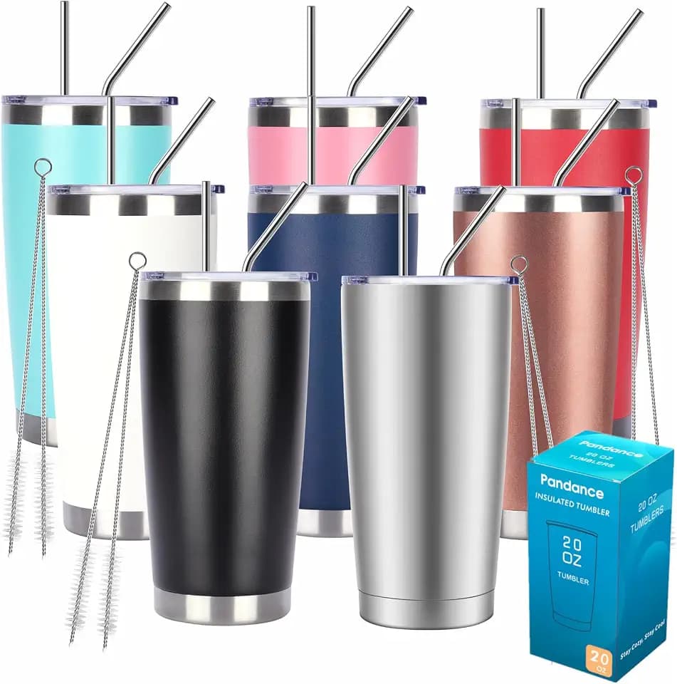 Pandance 20oz Stainless Steel Insulated Tumblers Bulk, Mix, 8 Pack