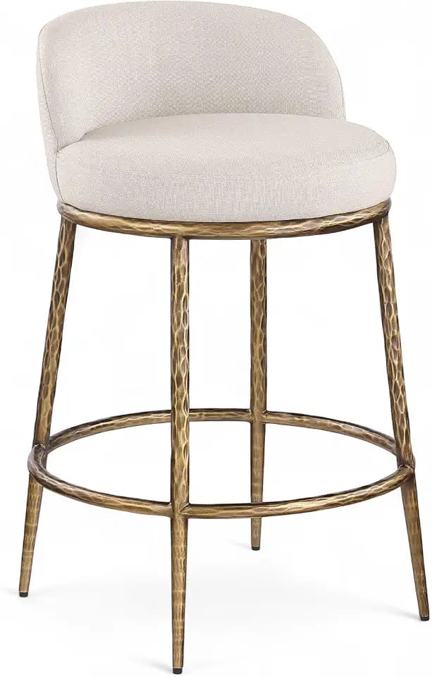 Meridian Furniture 88067Beige-C Ferro Collection Modern | Contemporary Counter Stool with Linen Textured Performance Fabric, Forged Iron Legs, 21" W x 16.25" D x 32.5" H, Beige/Gold