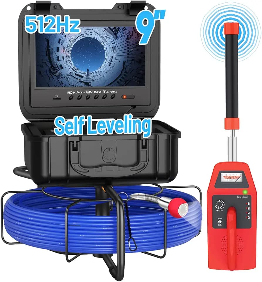 Sewer Camera with Locator, Anysun Self Leveling Sewer Inspection Camera 100ft with Meter Marker and DVR, 9'' HD Monitor with 12 Adjustable Lights(32GB Card)