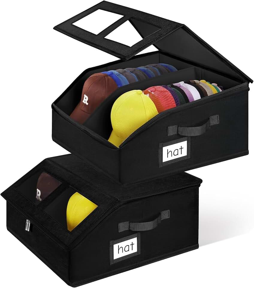 2pk Hat Storage for Baseball Caps, Hat Organizer for Closet, Hat Box