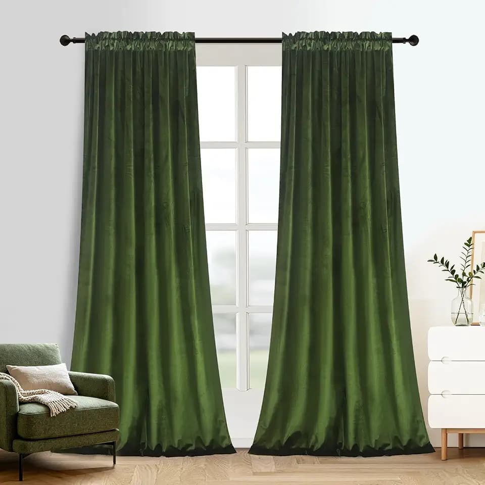 Roslynwood Moss Green Velvet Curtains W52 x L84 inches Long, 2 Panels