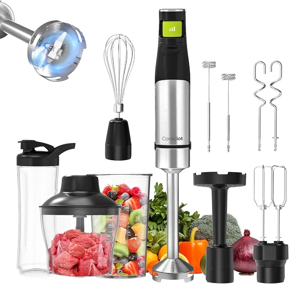 Consciot 10-in-1 Immersion Hand Blender Max 1100W, Trigger Speed Control