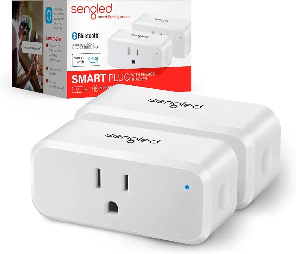 Sengled Smart Plug, S1 Auto Pairing with Alexa Devices, Energy Monitoring, Smart Outlet Remote Control, 15A Smart Socket, 1800W, Timer & Schedule, Bluetooth Mesh Smart Home, No Hub Required, 2-Pack