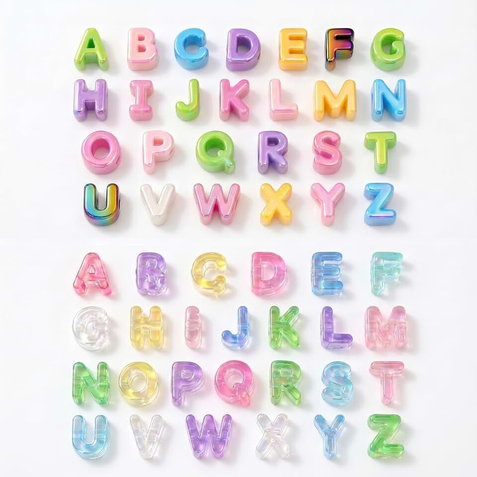 OVRUNS 52 Pcs Large Acrylic Letter Beads with Large Hole A-Z Mixed Colorful Chunky Big Alphabet Beads for DIY Crafts, Transparent & Shell Colorful