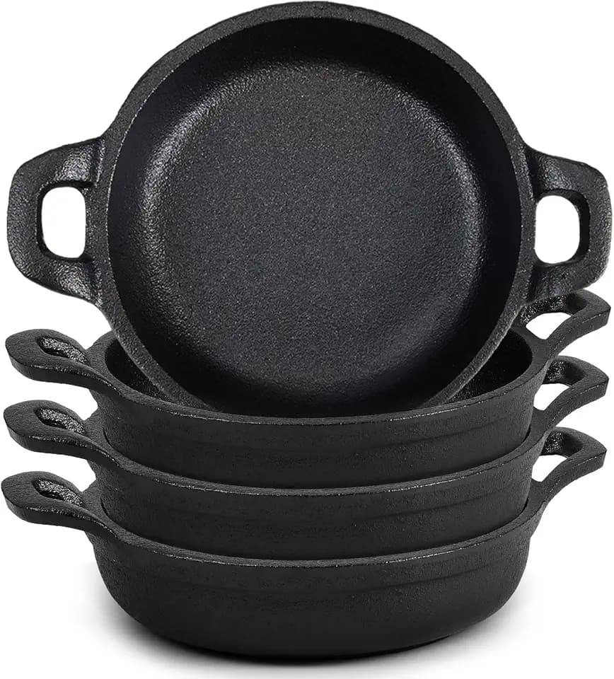 Ziliny 4 Pack Mini Cast Iron Skillets 5 x 5 x 1.3 Inch Pan Ramekin Set