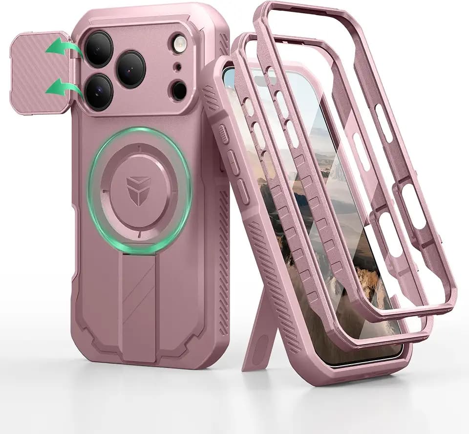 Dexnor for iPhone 17 Pro Case with Built-in Flip Camera Cover, Peony Pink