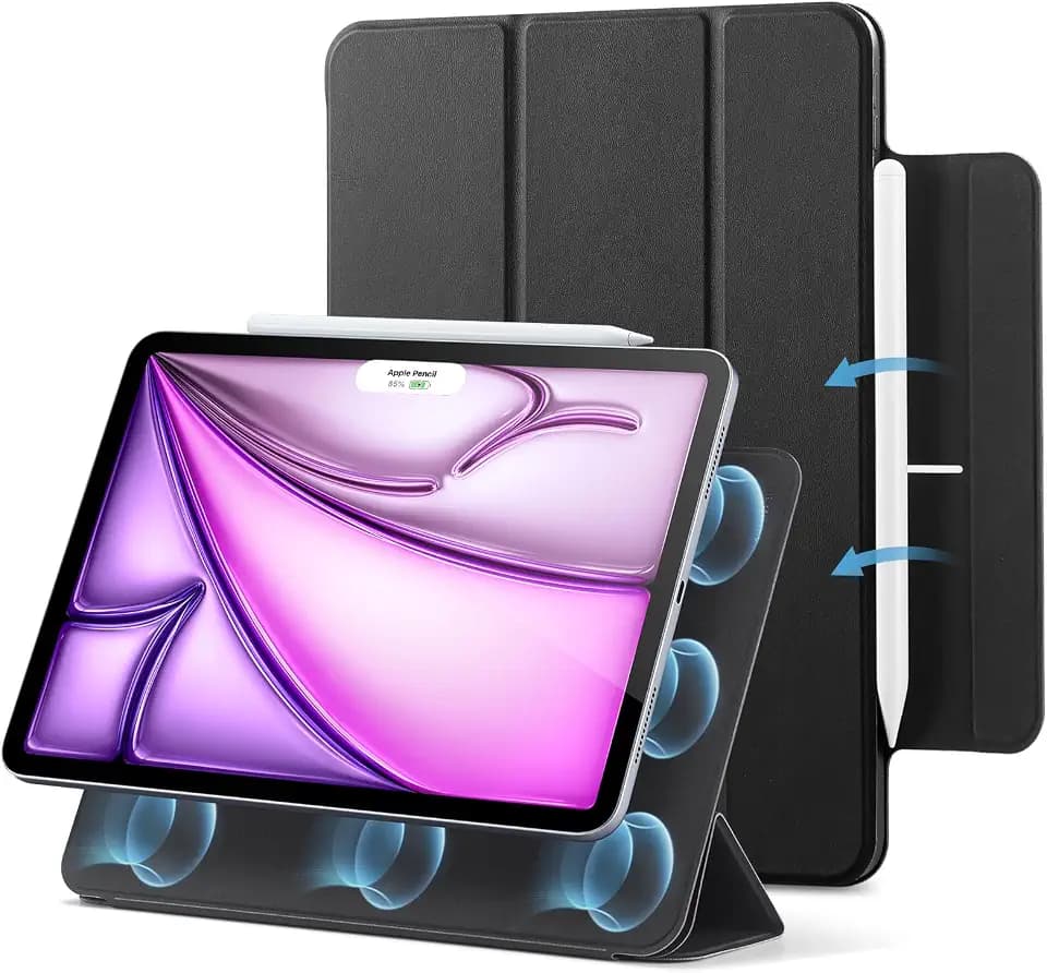 ESR für iPad Air 13 Zoll Hülle (M4/M3/M2), iPad Pro 12.9 Hülle, Schwarz | Trifold Zwei Wege Ständer, Starke Magnetbefestigung, Langlebiger Schutz, Rebound Serie