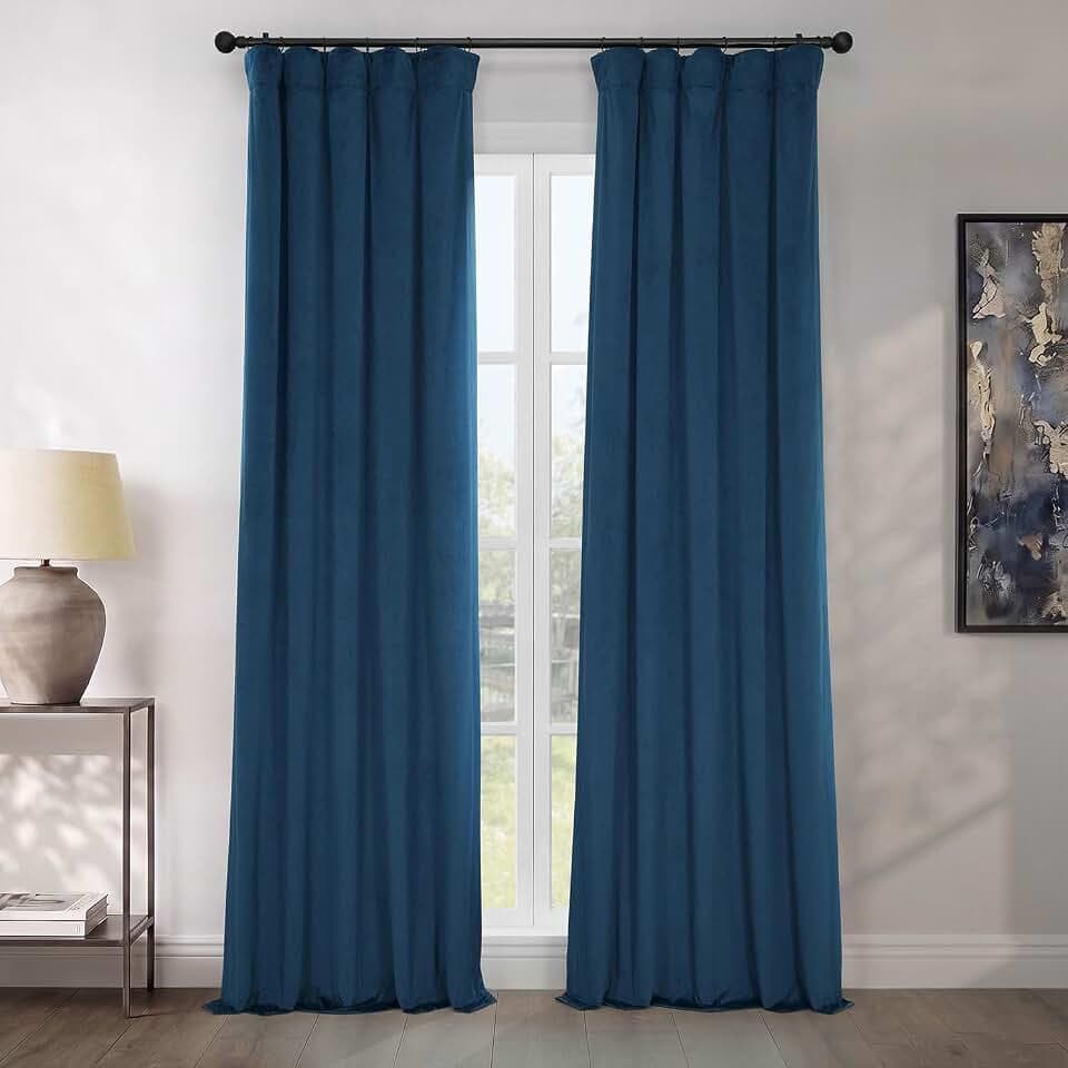 Plush Velvet Curtains for Living Room (1 Panel) - 50W x 96L, Eternal Blue