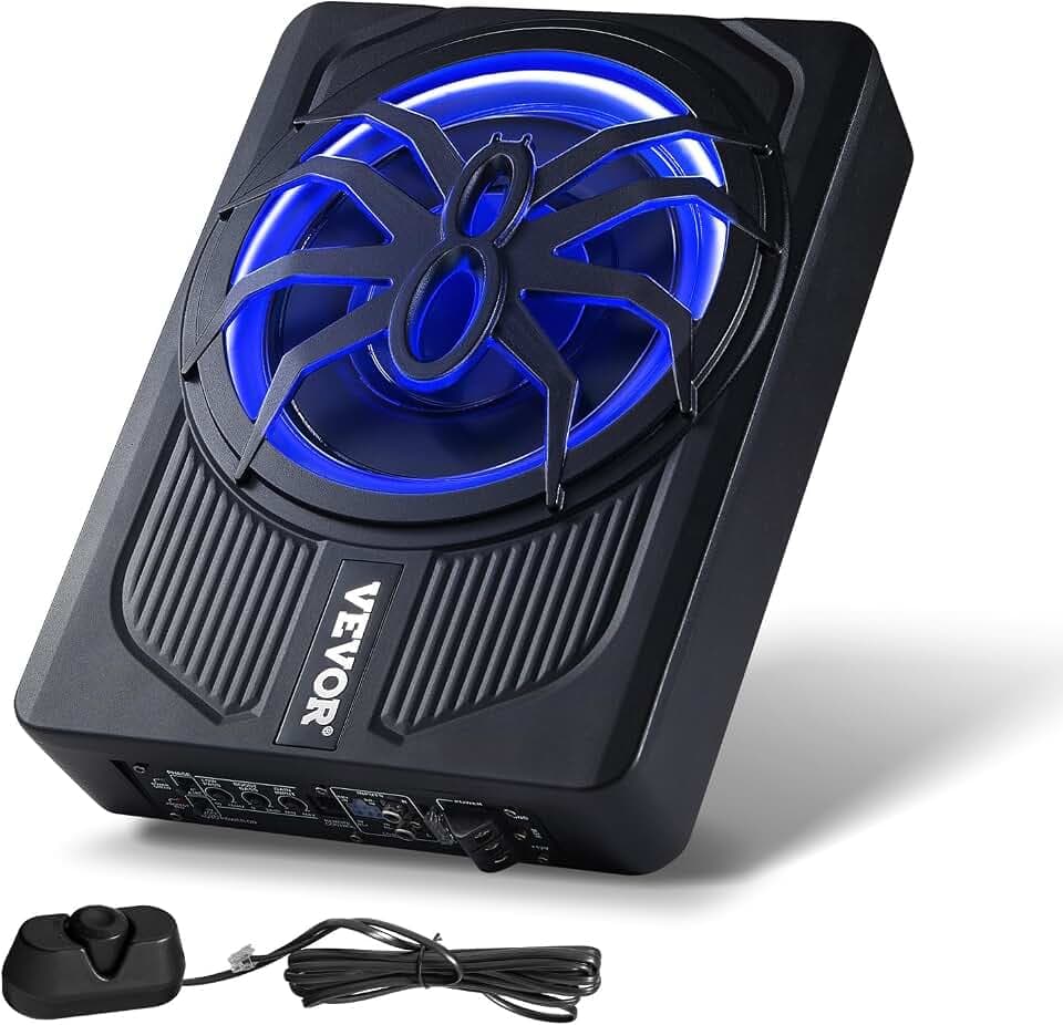VEVOR Untersitz Auto Subwoofer 440 W 254 mm schlanker Auto Subwoofer unter dem Sitz Subsystem mit eingebautem Verstärker, Hoch-/Niedrigpegel-Eingang und Lautstärkeregler für SUVs Lkws