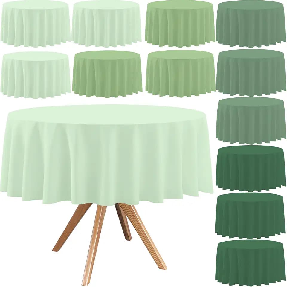 12 Pack Sage Green Round Plastic Tablecloth Disposable