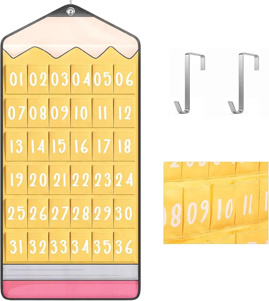 Colarr 38 Pencil Pocket Chart for Classroom with Numbers, Oxford Fabric