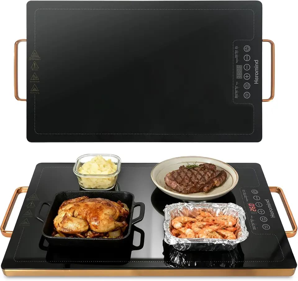 Electric Warming Tray 20" x 12", Glass Top Food Warmer with Hand