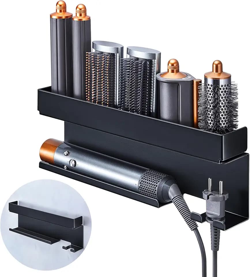 Storage Hair Dryer Holder for Curling Iron Accessories, Hair Tool Organizer Wall Mount, Curling Iron Holder Organizer, Bathroom Hair Straightener Holder Stand for Styler Attachments Organizer, Black