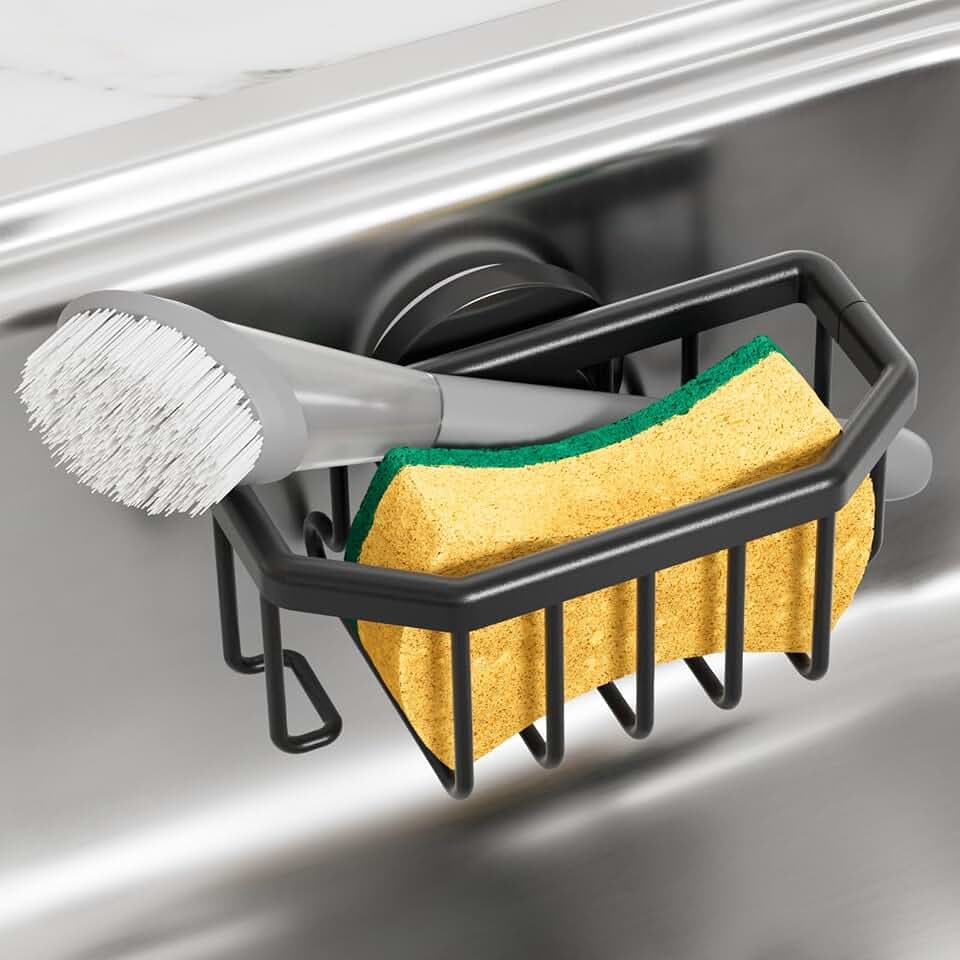 TAILI Sponge Holder for Kitchen Sink with Suction Cup-Black Aluminum