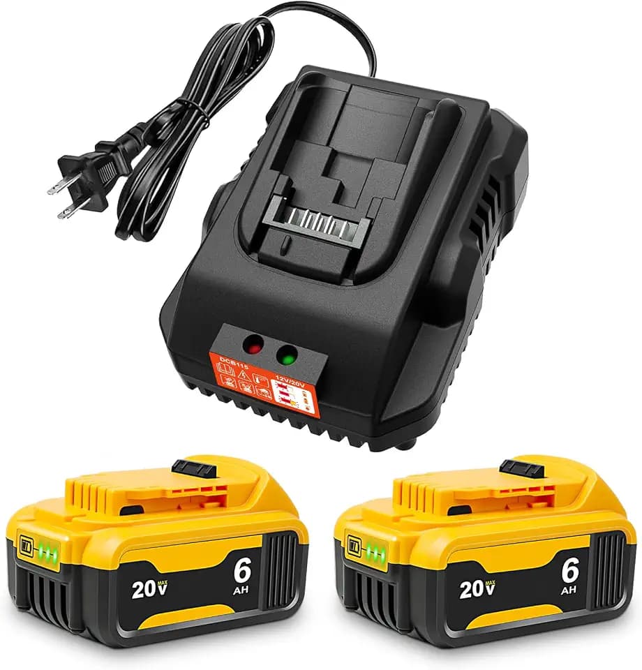 20V Max Battery Replacement 2-Pack Upgraded 6.0Ah for Dewalt Battery - High Capacity with DCB112 Battery Charger Station for DCB200 DCB120(Black)