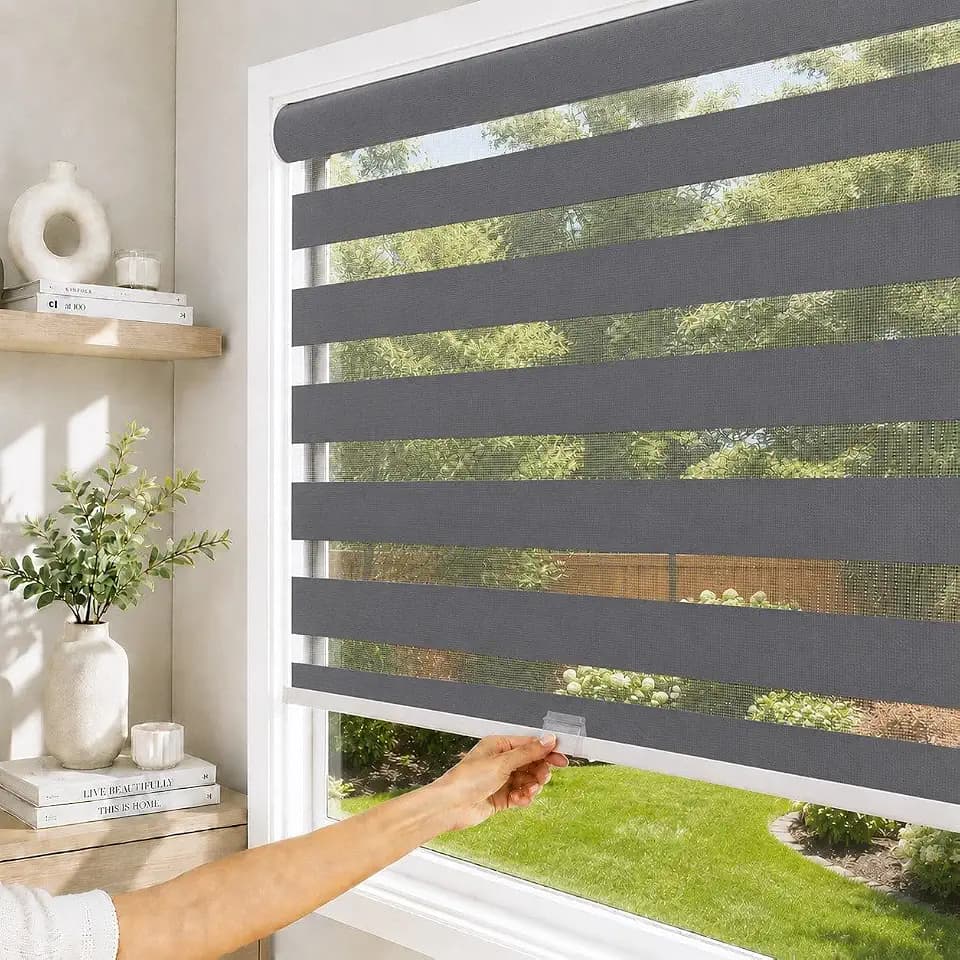 CHICOLOGY Zebra Blinds Cordless, Light Filtering, Gray Shade, 37W x 72H