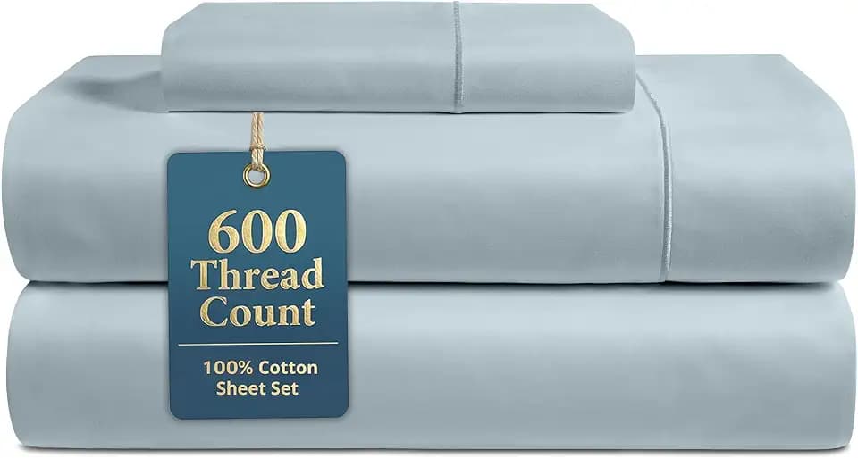 600TC 100% Cotton Twin XL Sheets - Silky Smooth Sateen Weave, French Blue