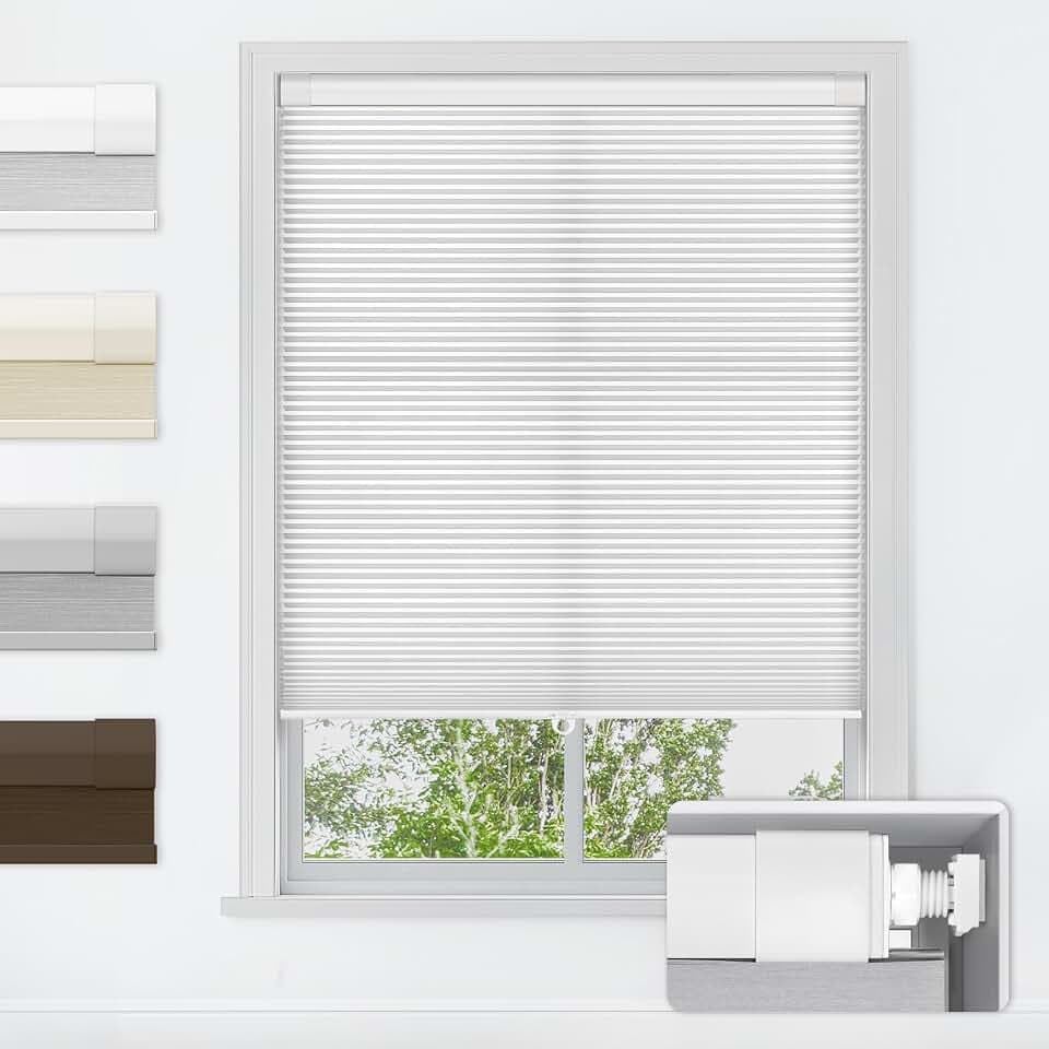 LazBlinds No Drill Cordless Cellular Shades, 34" W x 64" H, White