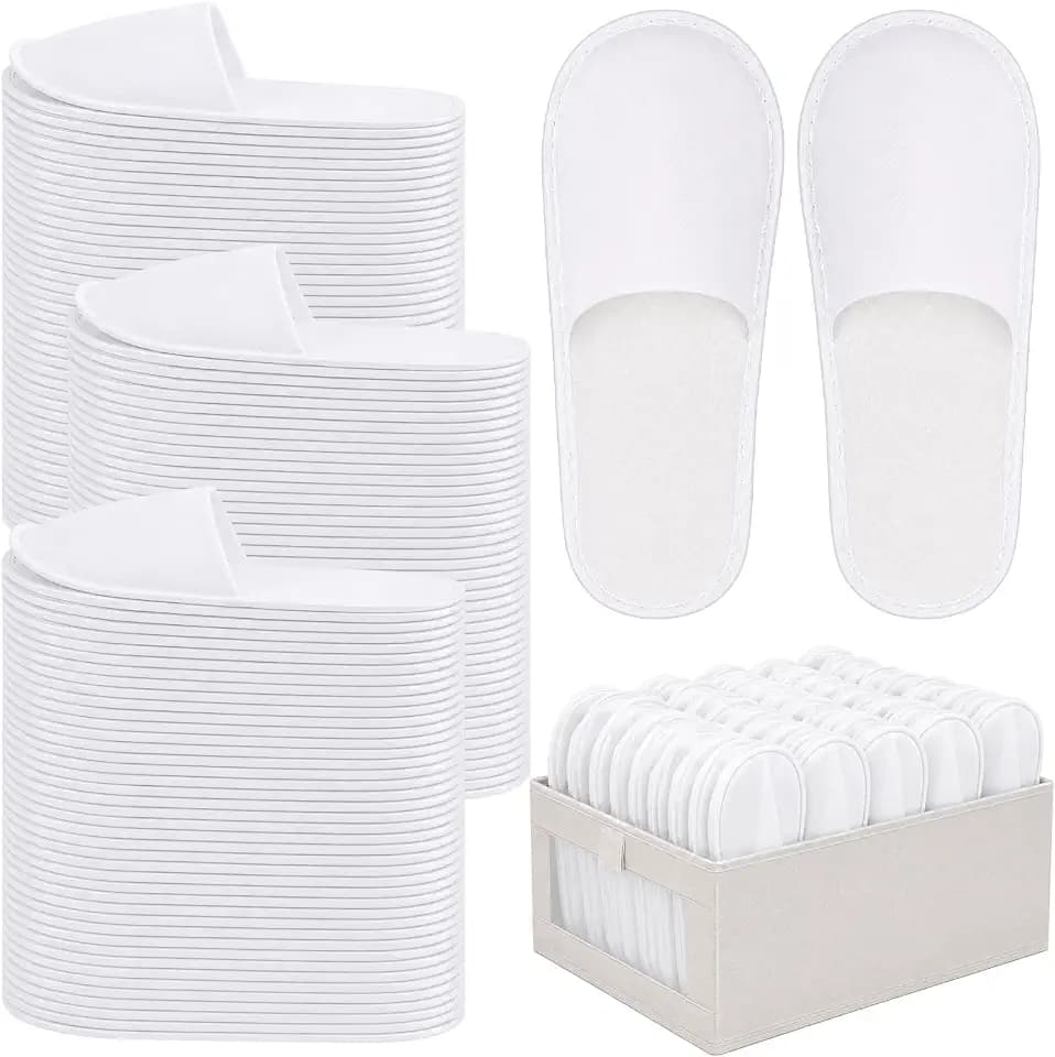 50/100Pairs Bulk Disposable Slippers for Guests with Folding Box, 11 Inches