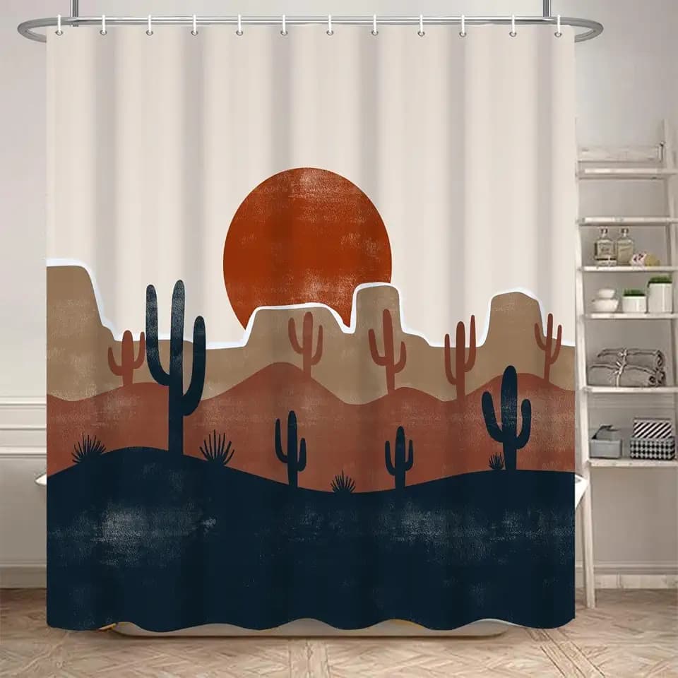 Mid Century Bohemian Desert Cactus Shower Curtain 48x72 Inch