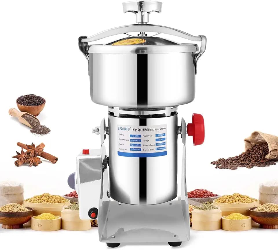 1000g Electric Grain Mill 36000r/min High-speed Grain Mill 2600W Superfine Powder Grinder Dry Grinder Machine 270° swingable Dry Material Grinding Machine 304 Stainless Steel herb grinder