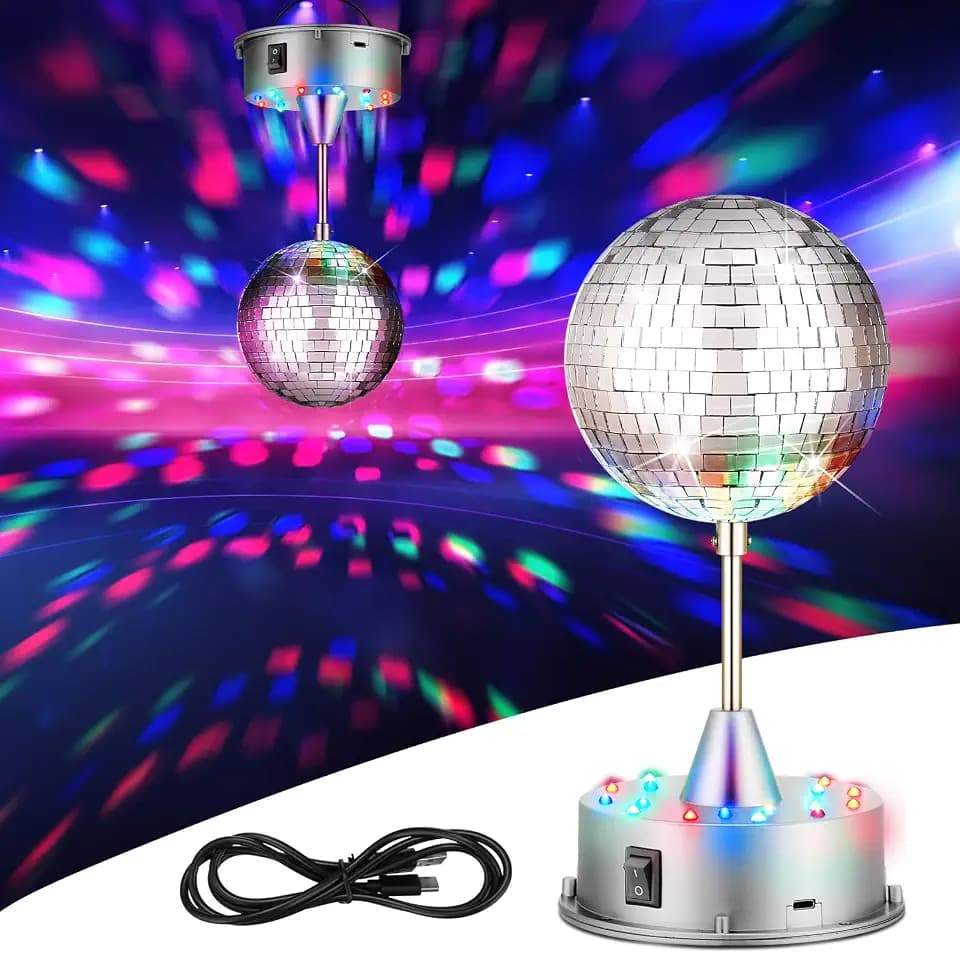 Retisee Disco Ball Light 5" Mirror Ball Motor Hanging Rotating, Silver