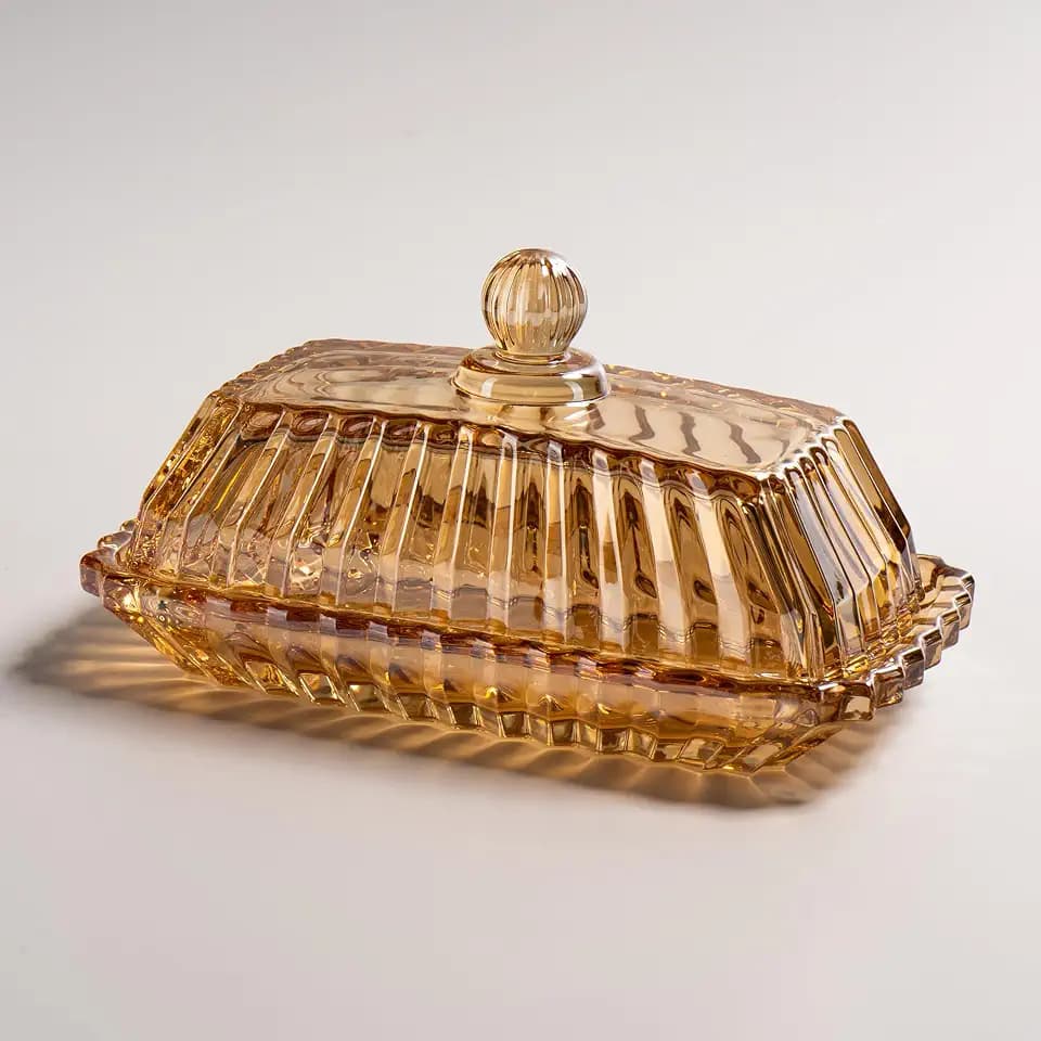 Champagne Color Glass Butter Dish with Lid for Countertop
