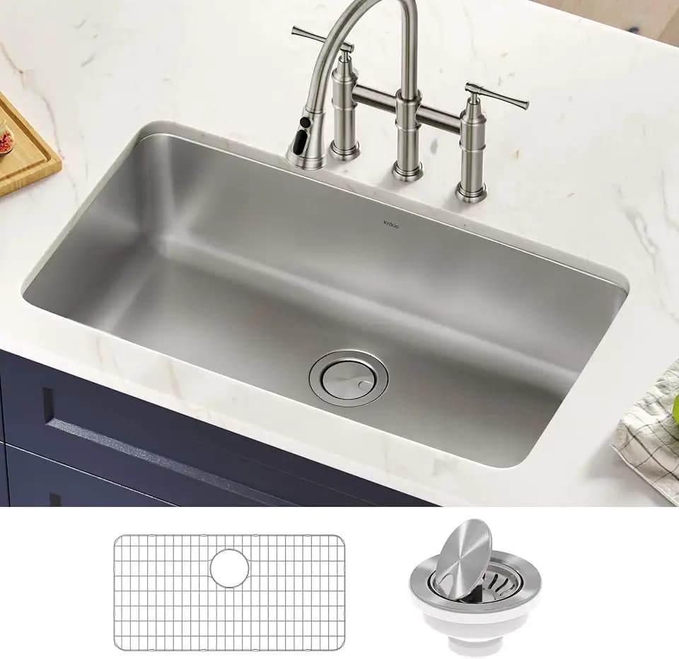 KRAUS Stainless Steel 33 in 16 Gauge Undermount Kitchen Sink KA1US33B