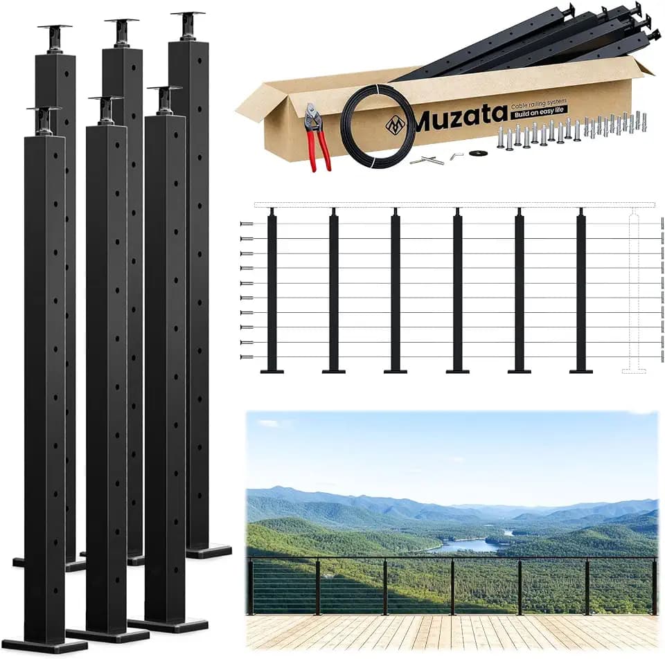 Muzata 20-24ft Modular Cable Railing Kit for Deck Surface Mount 36in RW49