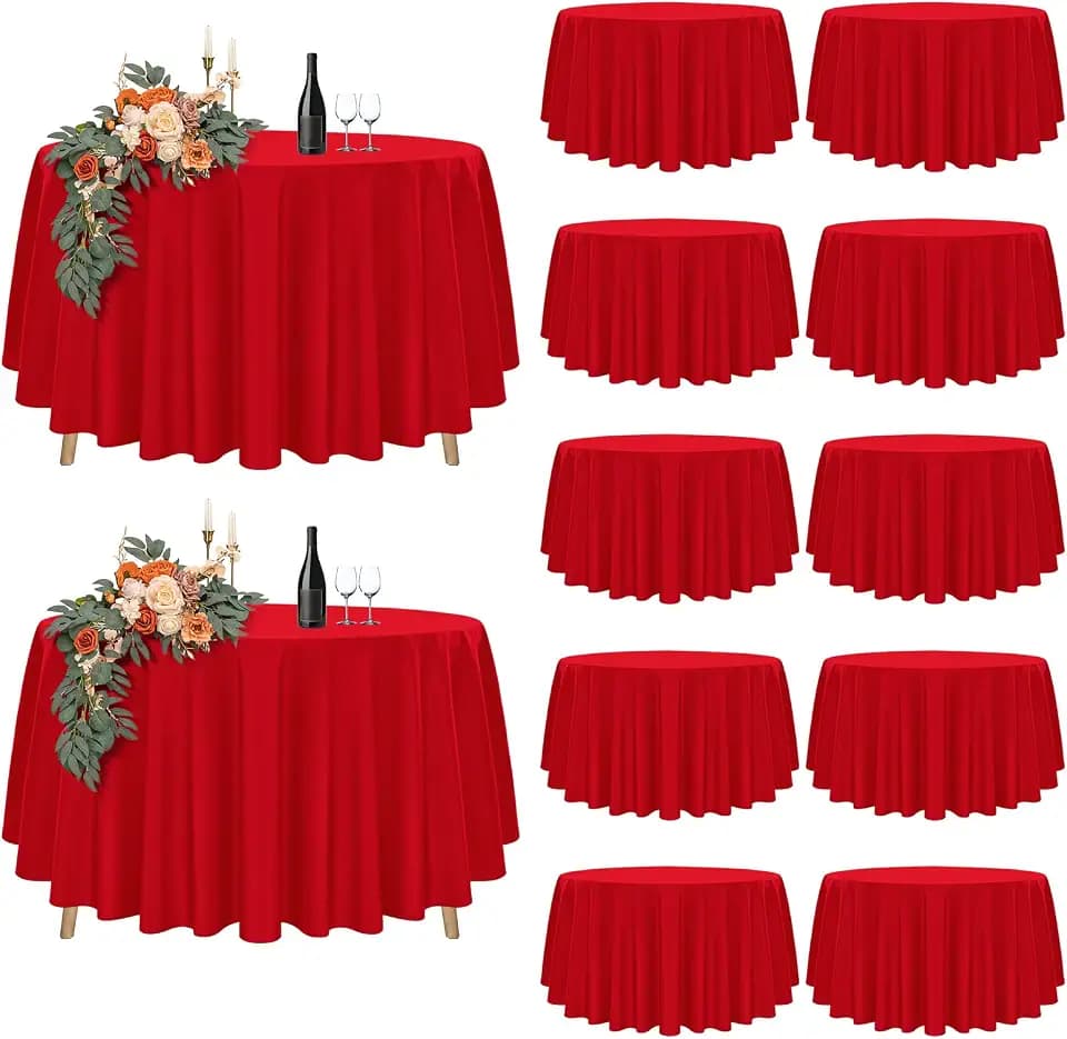 Teruntrue 12 Pack Red Round Tablecloth 90 inch, Waterproof Red Tablecloths for Round Tables,Polyester Stain Resistant Washable Round Table Cover in Bulk for Wedding Party Buffet Camping