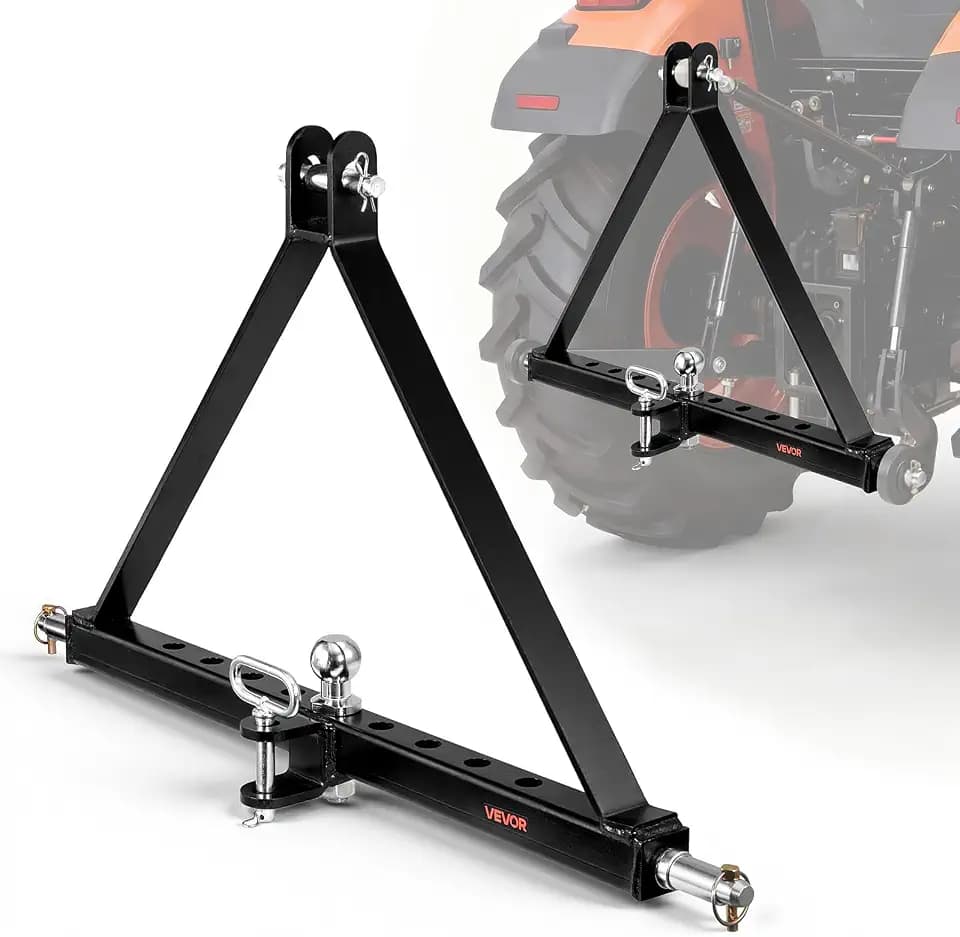 VEVOR 3-Punkt-Anhängerkupplung mit Kugelkopf, Dreipunkt-Schnellkupplung, Traktor-Zugstangenadapter, Kompatibel mit Traktoren der Kategorie 2, Unterstützt Modelle Gängiger Marken, Schwarz