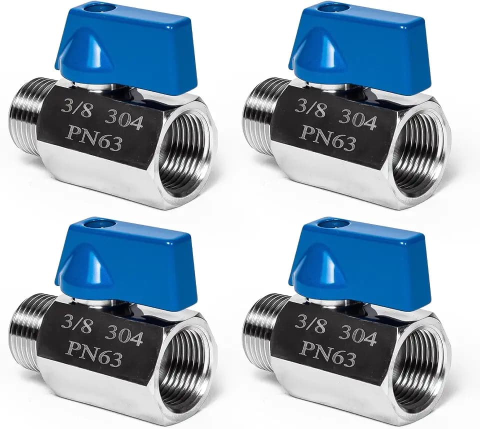 4Pack 3/8" Mini Ball Valve, 304 Stainless Steel Shut-Off Valve NPT Female x Male Thread Small Valves for Compact Space (4, 3/8 Inch)