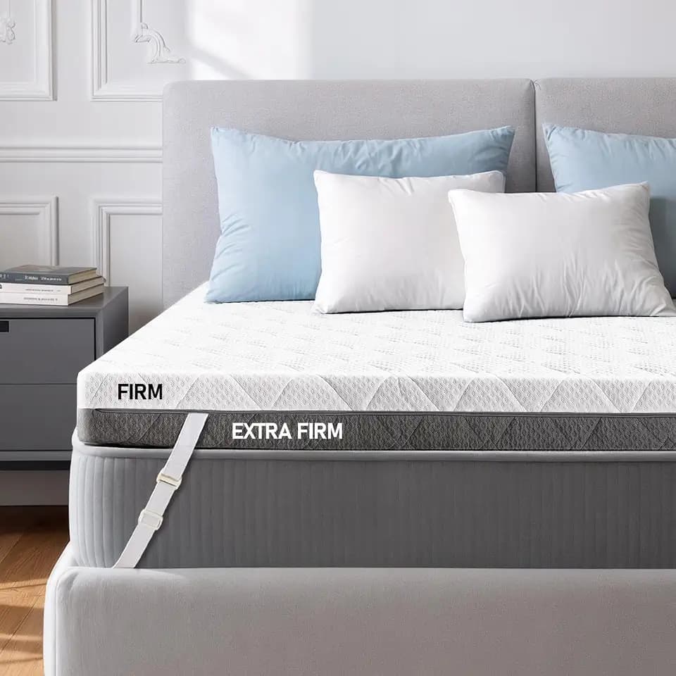 Extra Firm Mattress Topper Queen: 3 Inch Dual Firmness Flippable, Firm to Extra Firm Bed Topper, Double Sides Sleep for Back Pain, Cool Washable Anti-Slip Cover, CertiPUR-US Oeko-Tex Certified 80x60