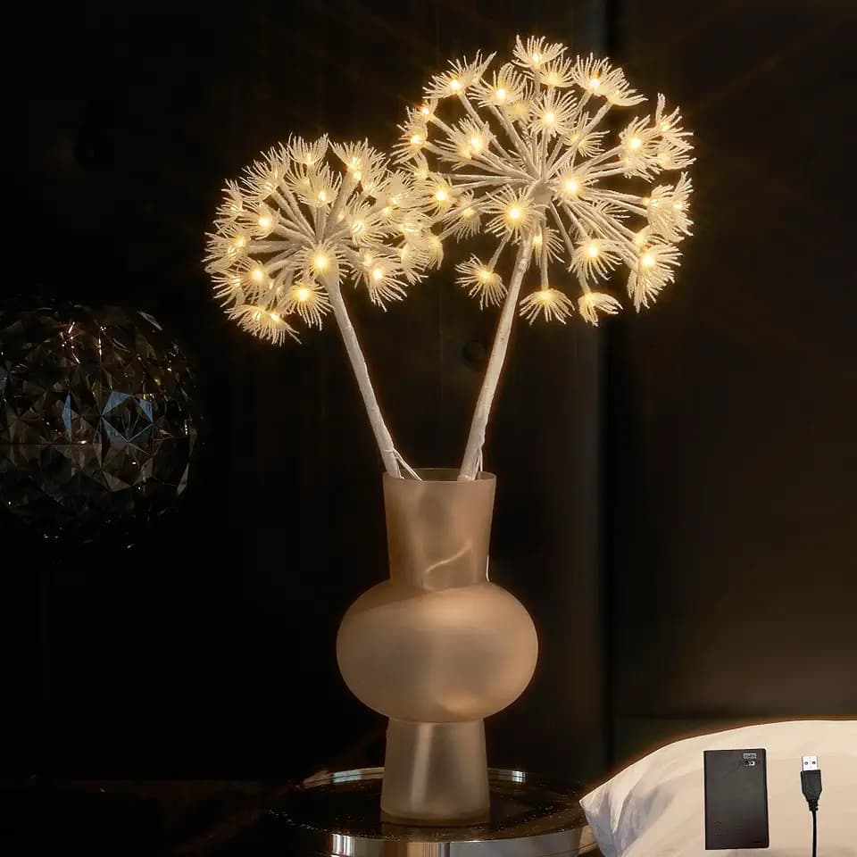 Hairui Lighted Willow Branches with Timer 70 Warm White LED Lights, Artificial Dandelion Branches with Lights 27IN Battery Operated and USB Plug in for Room Fireplace Table Christmas Decor