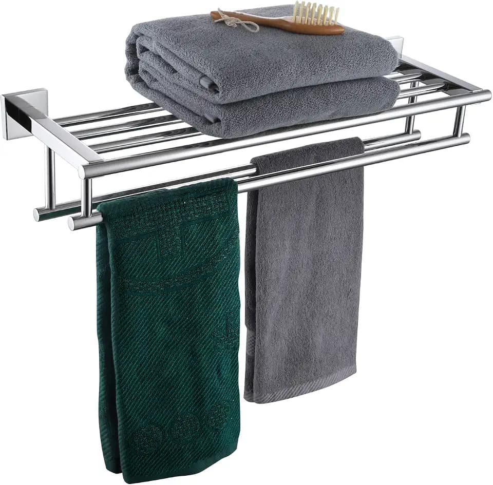 KOKOSIRI Bathroom Towel Rack Towel Holder 20 Inch Towel Shelf with Double Towel Bars Wall Mounted SUS 304 Stainless Steel, Polished Chrome, B6005CH-L20