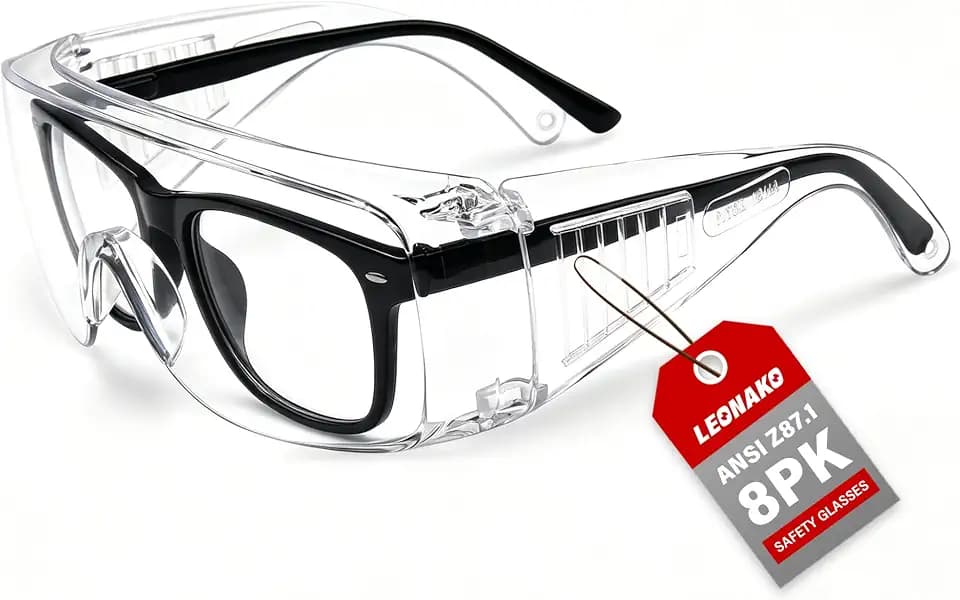 8 Pack Safety Glasses Clear Anti-Fog Scratched Resistant Goggles Over Glasses Protective Eye Wear Industrial Approved Wide-Vision