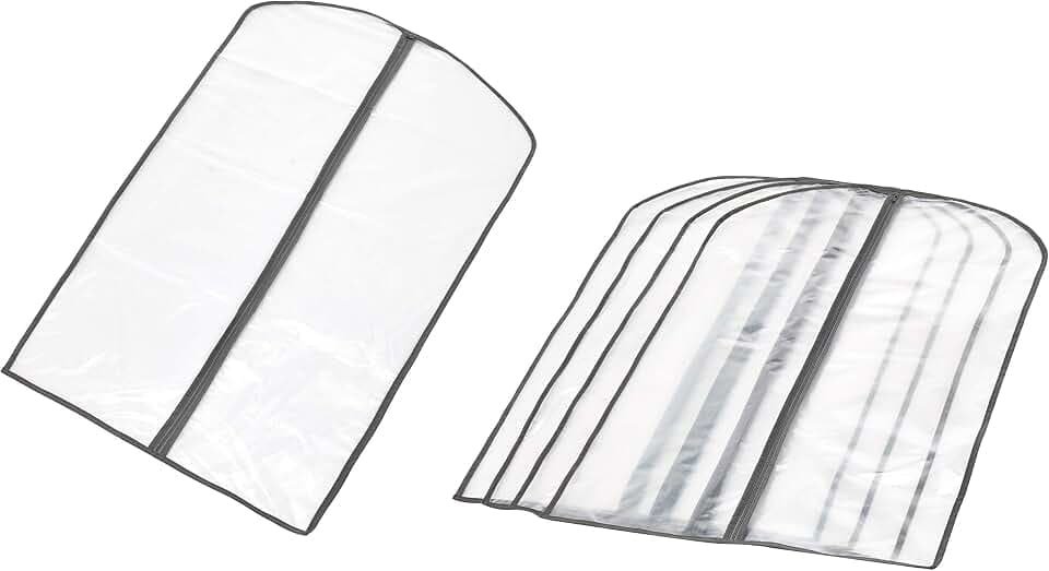 Amazon Basics Zippered PEVA Garment Bag, Dust Cover for Clothing Protection, Translucent White, 5-Pack