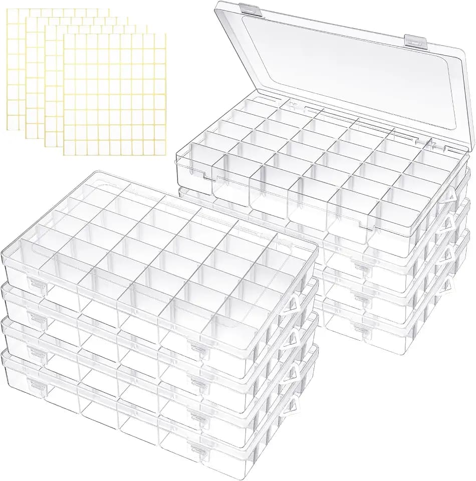 Leelosp 8 Pack 36 Grids Clear Plastic Organizer Storage Box with Adjustable Dividers Small Crafts Organizers Bead Storage Compartment Container for Jewelry Fishing Tackle Nail Parts