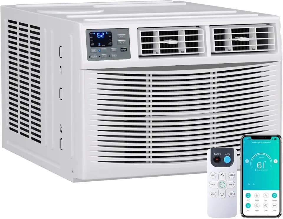 Garvee 18000 BTU 4-in-1 Window Air Conditioner with Heat, Smart Window AC Unit with Dehumidifier & Fan, for Rooms up to 1000 Sq.Ft, APP & Remote Control for Bedroom Living Room Apartment