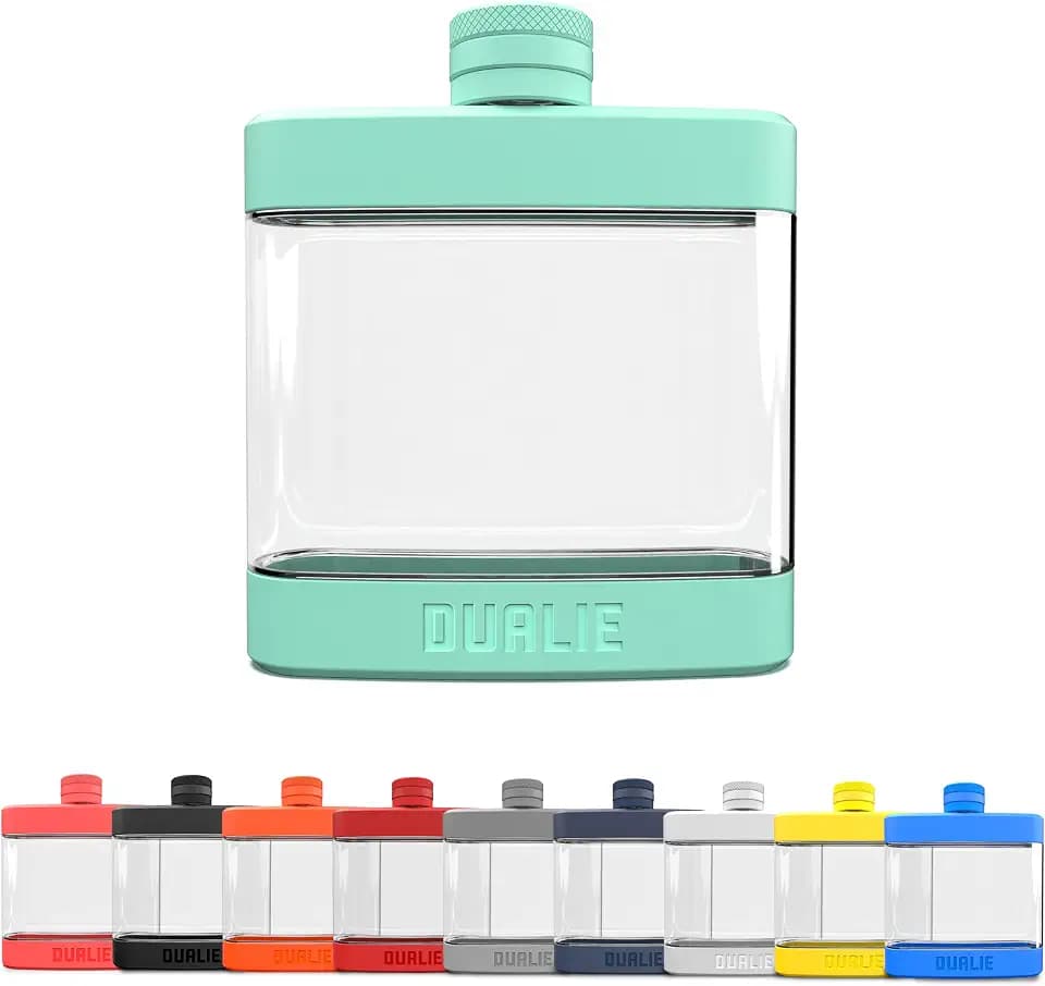 DUALIE 6 oz Hip Flask for Liquor - Shatterproof Alcohol Flasks with Clear Tritan Plastic and Silicone Grip - Flask Gift for Men & Women - Seafoam