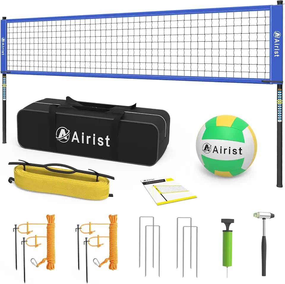Portable Volleyball Net Set,Professional Volleyball Nets Set for Backyard and Beach,Outdoor Volleyball Net with Height Adjustable Poles,Volleyball and Carrying Bag