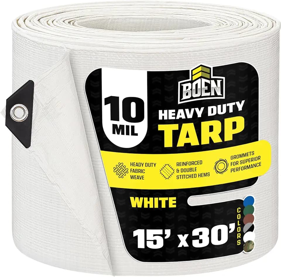 Heavy Duty Tarp Waterproof 15x30, White 10 Mil Rip Proof Cover UV