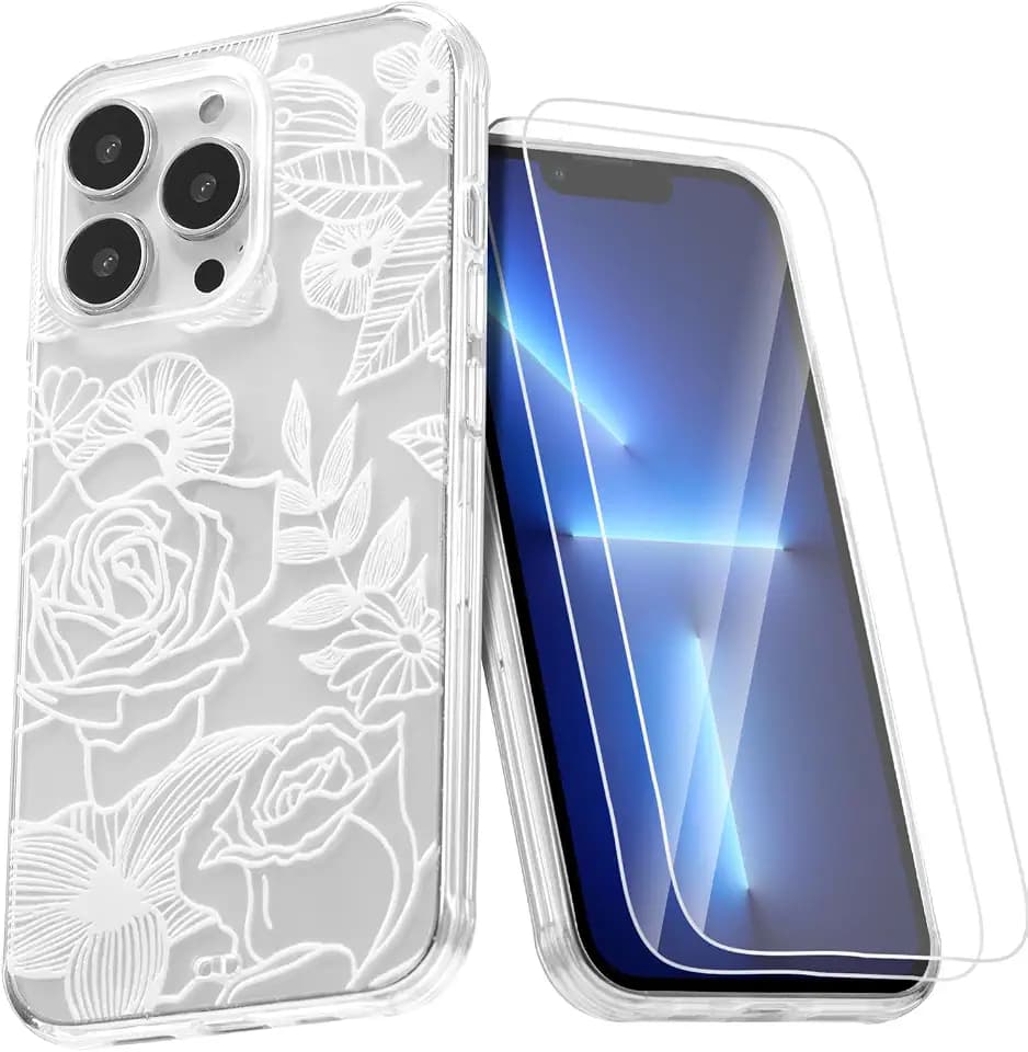 XIZYO Floral Case for iPhone 14 Pro Flower Rose Clear, White