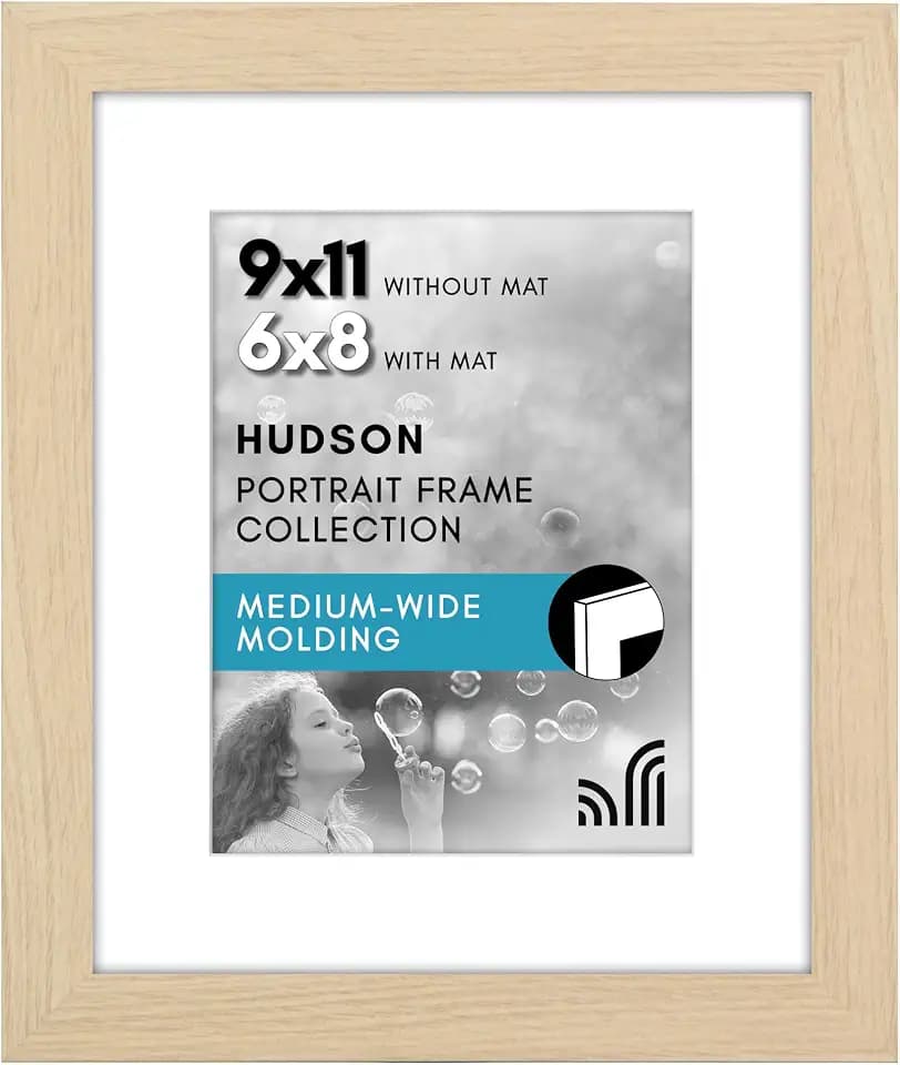 Americanflat 9x11 Picture Frame - Matted to 6x8 - Natural Oak