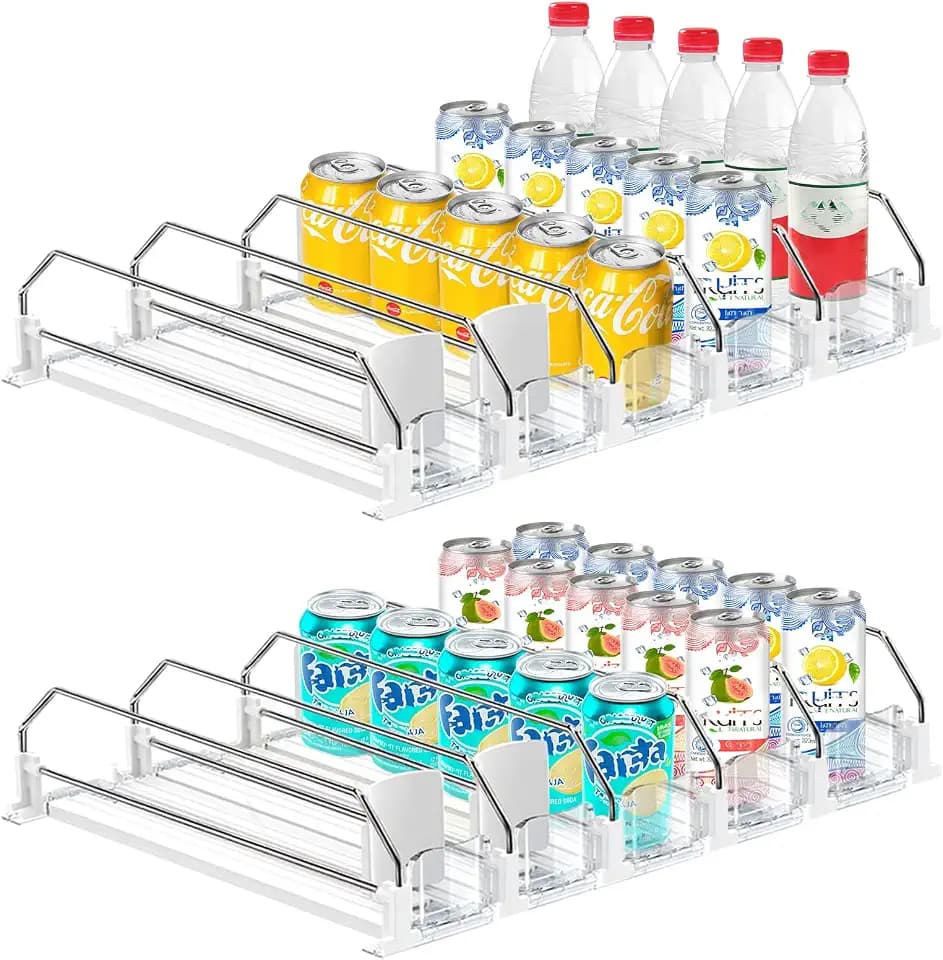 2 Pack Drink Organizer for Fridge, Self Pushing Fridge Drink Organizer