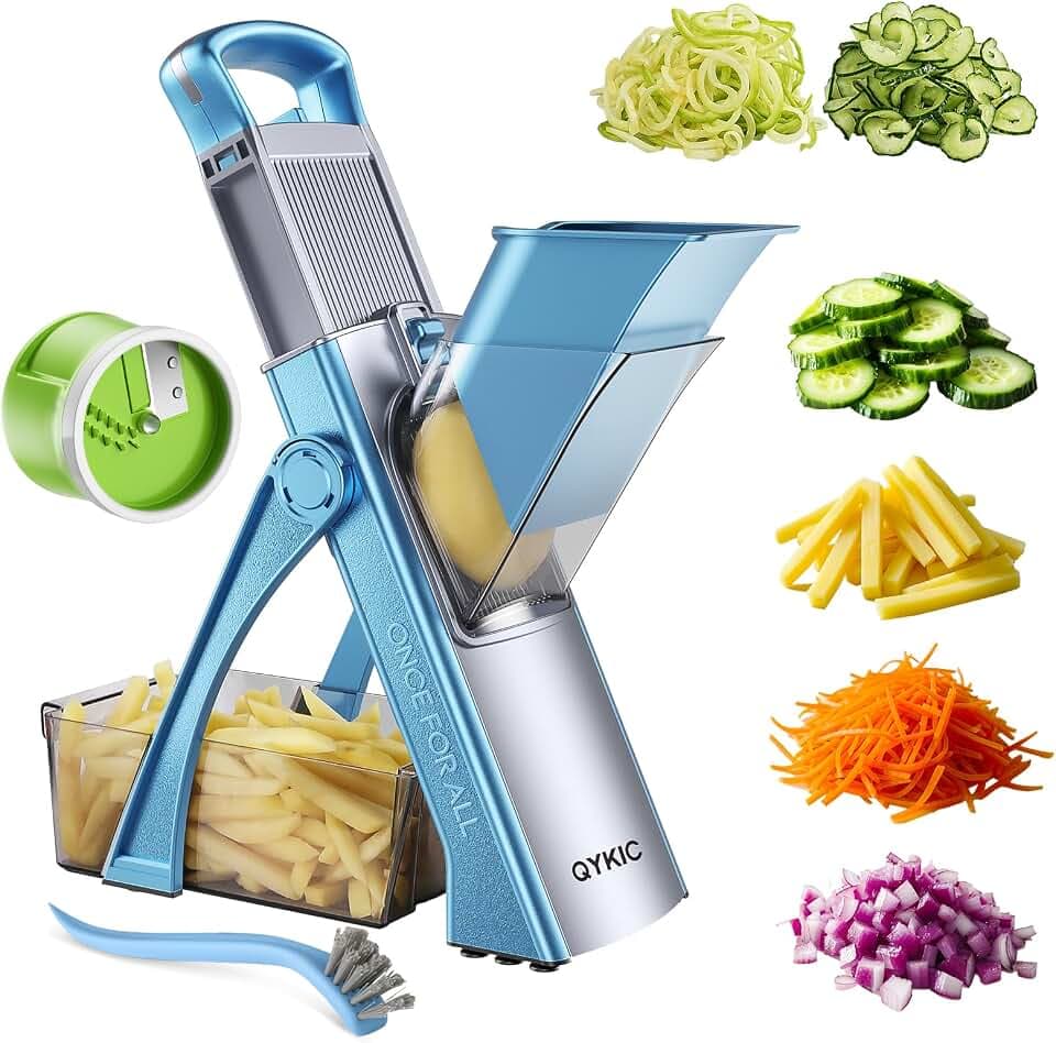 QYKIC Safe Mandoline Slicer Pro for Kitchen with Spiral Shredder 7 in 1