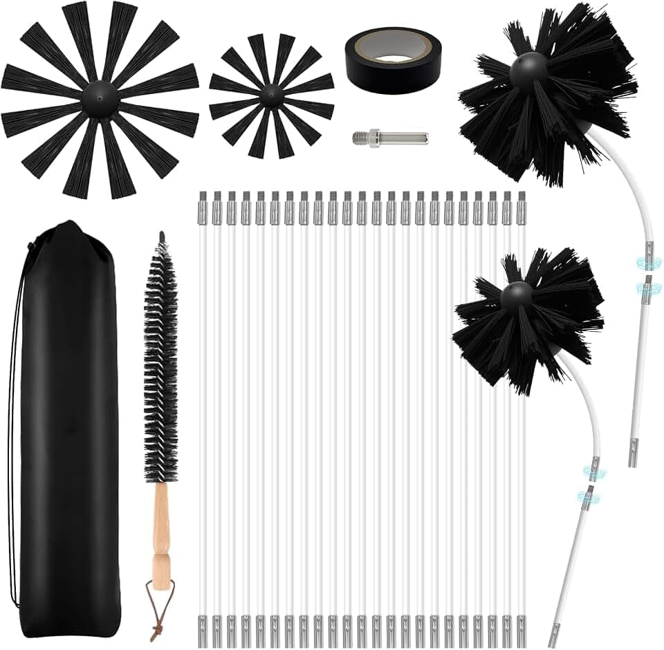 30 Feet Dryer Vent Cleaner Kit, Duct Cleaning Brush with 23 PP Rods and 4-Inch and 6-Inch Dryer Vent Brush, Dryer Cleaning Kit Suitable for Dryer Duct Cleaning Kit for Chimneys, Pipes,Dryers,Crevices
